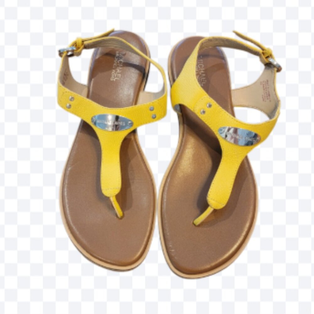 Michael Kors Daisy Yellow Logo Plate T-Strap Sandals